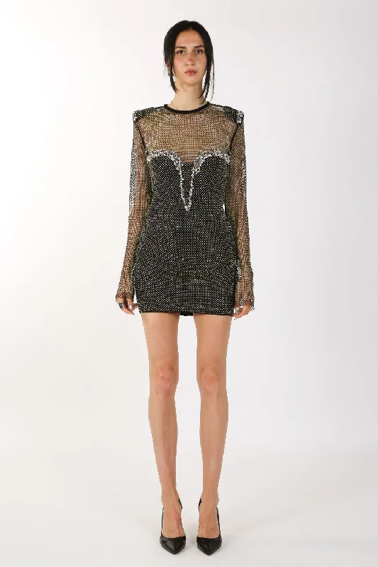 Chic & Cozy Collection Long Sleeve Diamond Cut Rhinestone Dress End - Of - Month Blowout