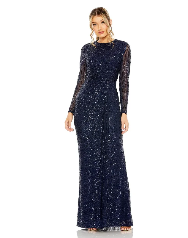 The Latest Trends Midnight 16 Mac Duggal 11659 Long Sleeve Side Knot Formal Dress Sale Save On Classic Elegant Styles