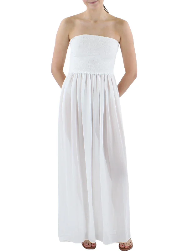 Chic And Trendy Womens Smocked Side Slit Maxi Dress Vintage Elegance