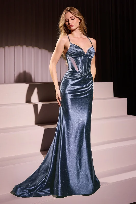 Fashionista Favorites Glitter Satin Fitted Sleeveless Gown by Ladivine CC2397 Polished Finish
