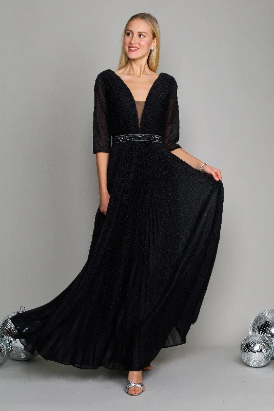 Exclusive Designer Style Deals Long Sleeve Formal Evening Dress Black Bold Patterns