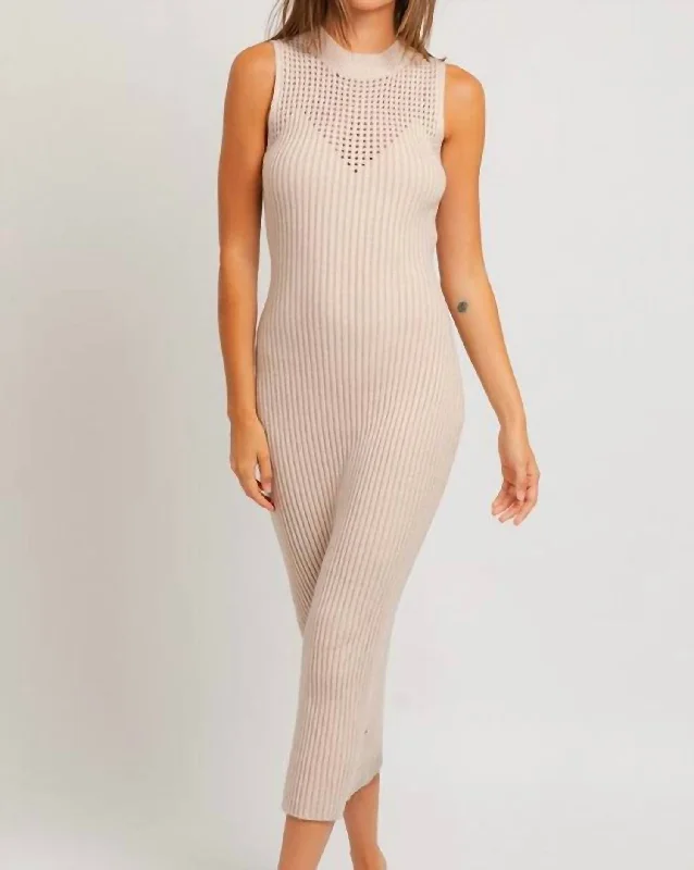 Must-Have Style Discounts High Neck Sleeveless Sweater Maxi Dress In Cream Tropical Island - Inspired Attire
