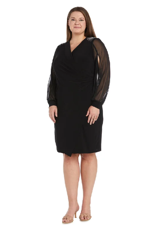 Snag Fabulous Fashion Bargains R&M Richards 1551W Short Cocktail Long Sleeve Plus Size Dress Feminine Soft - Hued Styles