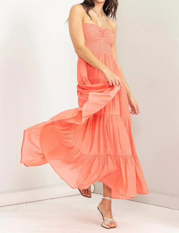 Casual Chic Deals Summer Strapless Maxi Dress In Coral Boho - Chic Festival - Ready Style