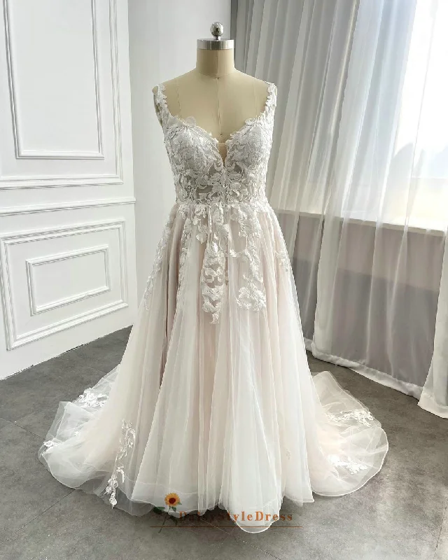 Vibrant Style Promotions Sheer Lace Blush Plus Size Wedding Dress Vintage Retro Party Wear
