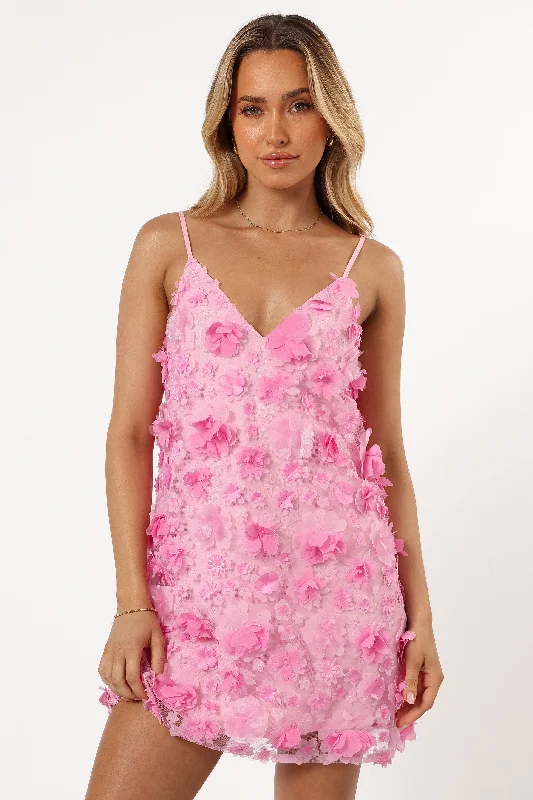 Season Sale Freya Floral Mini Dress - Pink Charming Silhouette