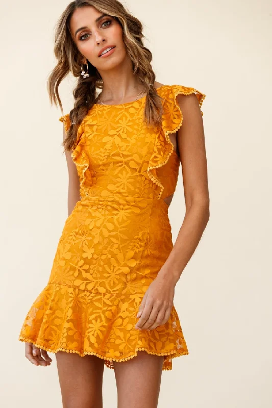 Fall Sale, Prices Drop Jackie Pinafore Floral Mesh Dress Mustard Vintage Charm