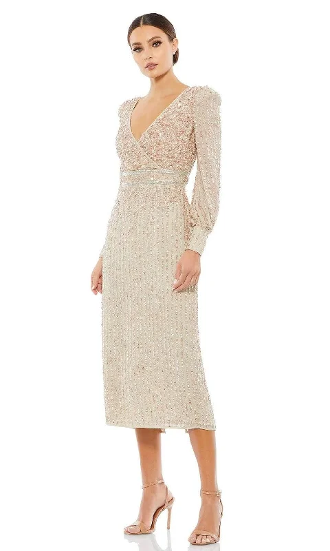 Save Big Mac Duggal 93593 Long Sleeve Fitted Tea Length Dress Cottagecore Rustic Charm Style