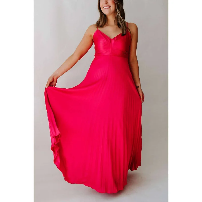 Casual Fashion Rose Pleated Maxi Dress In Fuchsia Feminine Elegance