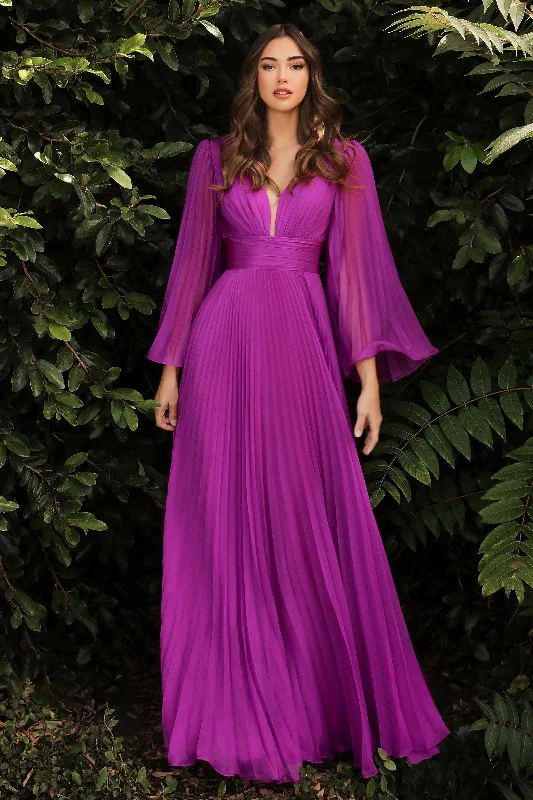 Street Style Discounts Cinderella Divine CD242 Long Sleeve Pleated Formal Prom Dress Orchid Luxury Style