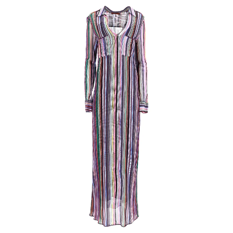 Urban Elegance Deals Missoni Knitted Stripe Maxi Long Sleeve Dress in Multicolor Viscose Elegant Details