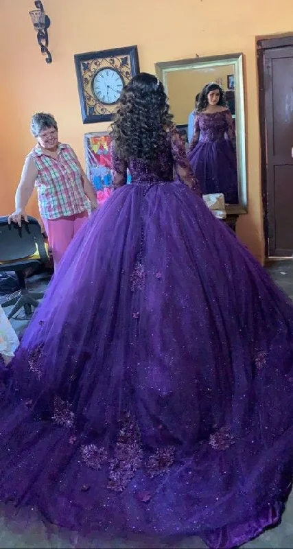Top Deals Long Sleeve Quinceanera Dresses with Flowers Applique Special Occasion Dress Ball Gown Sweet 16 Dress Y4309 Flash Deals