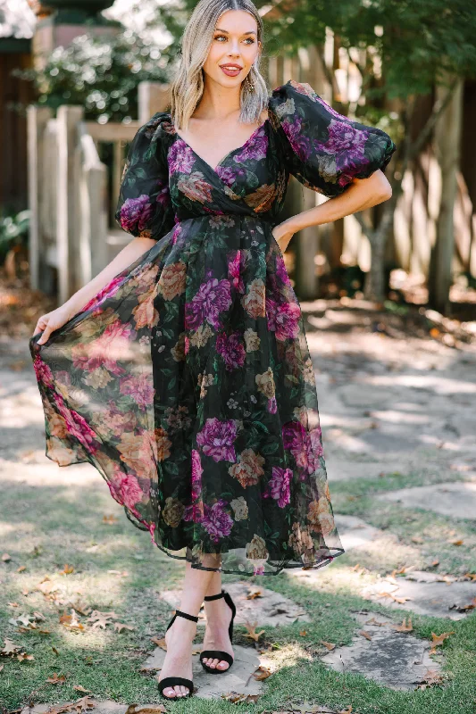 Mega Sales Returned Affections Black Floral Midi Dress Artful Design