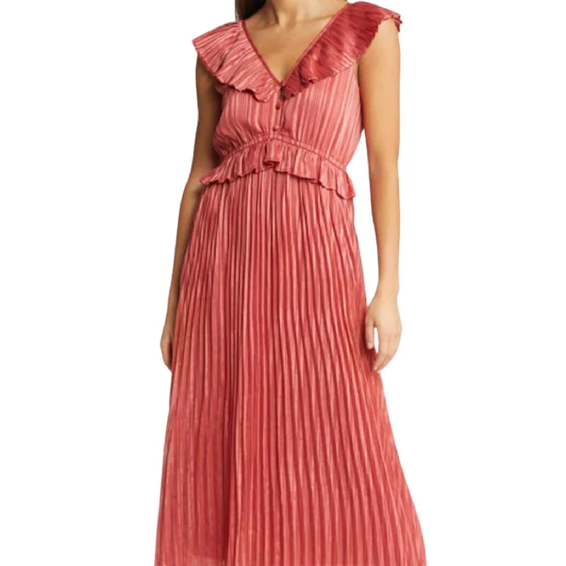 On-Trend Fashion Offers Cladelle Pleated Midi Dress In Copper Romantic Detailing