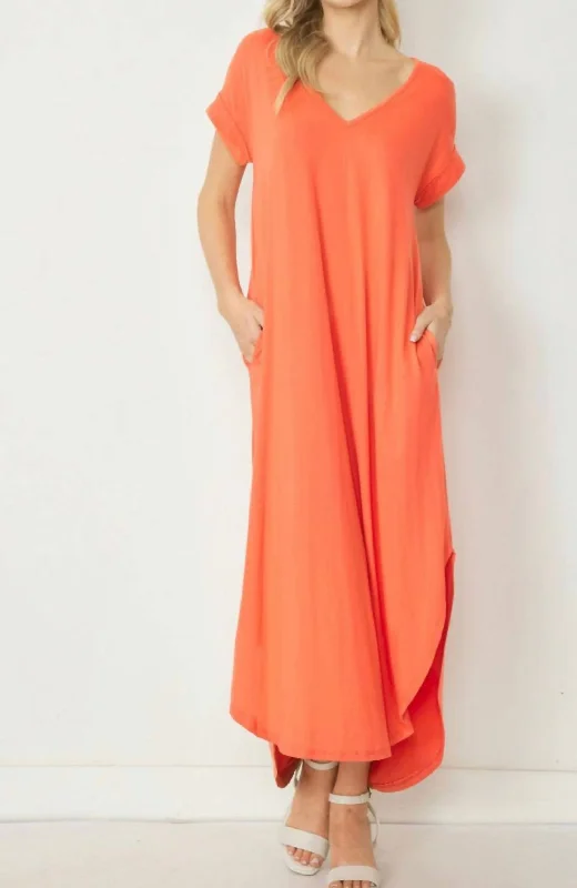 Seize Bargains Everyday Maxi Dress In Orange Minimalist Office - Ready Style