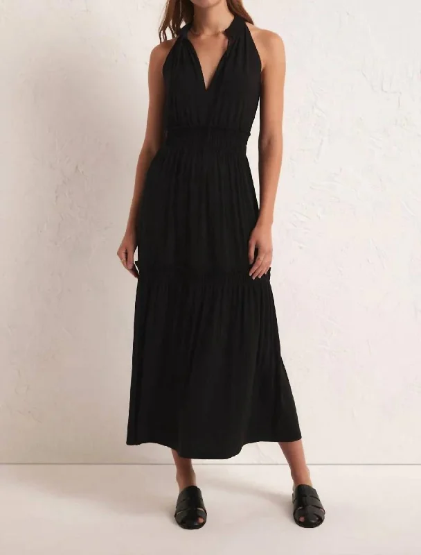 Fashion Frontiers Rhea Midi Dress In Black Vintage Charm