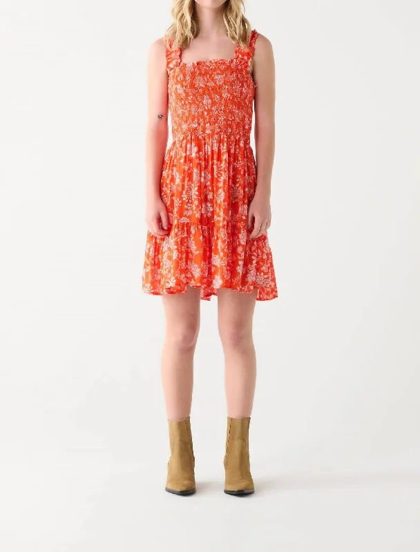Limited Styles Smocked Mini Dress In Orange