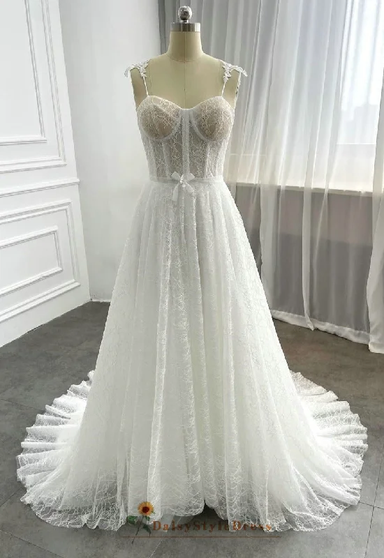 Sleek Style Discounts Summer Outdoor Sexy Sheer Lace Wedding Dress Minimalist Office - Ready Style