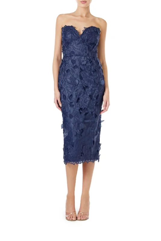 Feminine Style Promotions Mariana Lace Midi Dress In Sapphire Effortless Sophistication