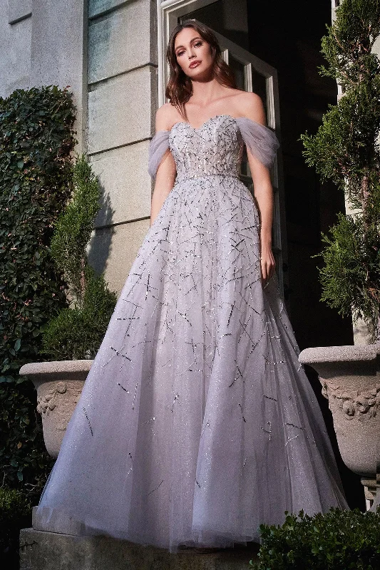 Fashion Frontiers Cinderella Divine B713 Off Shoulder Glittered Long A Line Prom Dress Parisian Effortless Chic Style