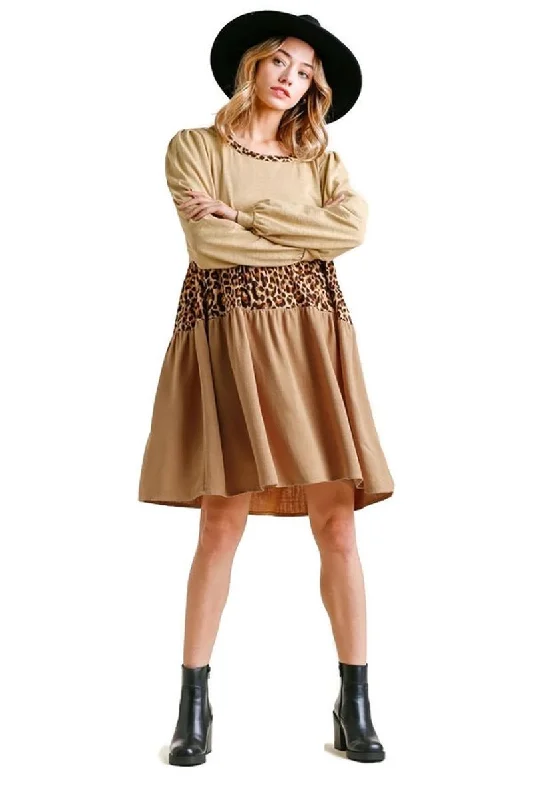Hurry – Weekend Sale Ends Soon Leopard Tiered Babydoll Dress, Toffee