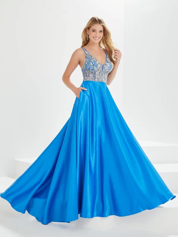 Chic Trends Unveiled Beaded Satin A-line Pocket Gown by Tiffany Designs 16024 Boho - Chic Festival - Ready Style
