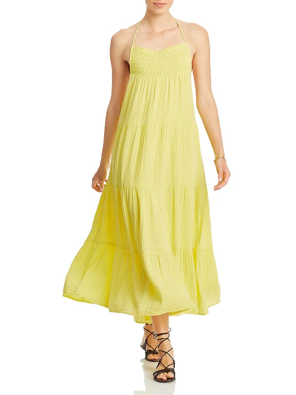 Clearance Sale, All Cheap Womens Cotton Halter Midi Dress Feminine Soft - Hued Look