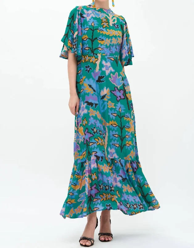 Durable Fashion Picks Flirty Mock Neck Maxi Dress In Bukhara Green Grab Romantic Date - Night Styles Now