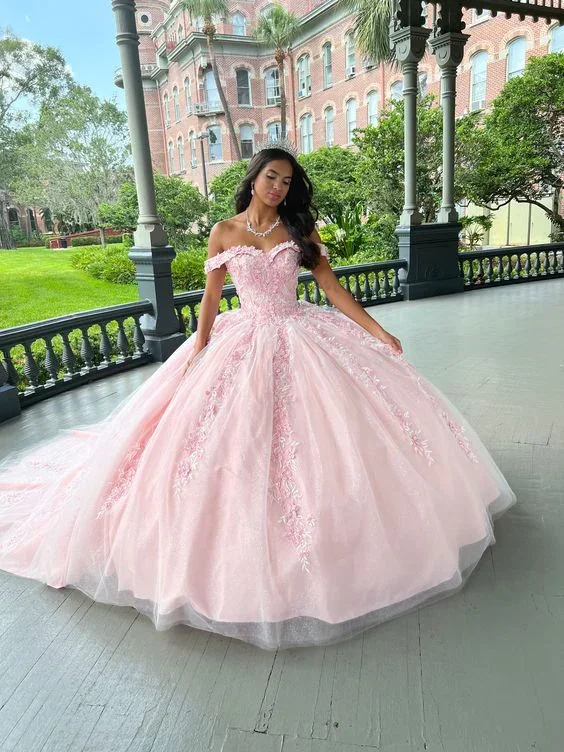 Snag Fabulous Fashion Bargains Pretty Pink Tulle Appliques Prom Dress Quinceanera Dress Brithday Ball Gown  Y7476 Luxury Style