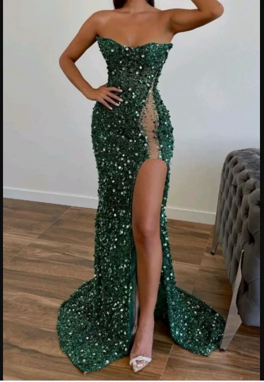 Exclusive Fashion Deals Green Evening Dresses Long Luxury Glitter Sleeveless Mermaid Evening Gowns Sexy Side Slit Prom Dress Y1899 Fashion-Forward Style