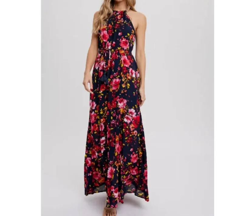 Hot Styles Halter Neck Maxi Dress In Navy Modern Romance