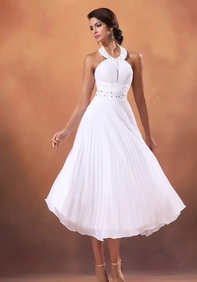 Casual Fashion Chiffon Tea-Length A-Line Dress With Beading and Pleating Art Deco Geometric Pattern Look