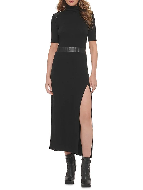 Limited Time Deal Womens Faux Leather Trim Long Maxi Dress End - Of - Month Blowout