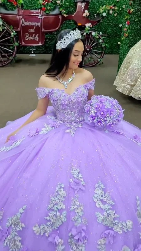 Hot Items Glitter Off The Shoulder Lilac Ball Gown Sweet 16 Dress  Y4293 Contemporary Chic