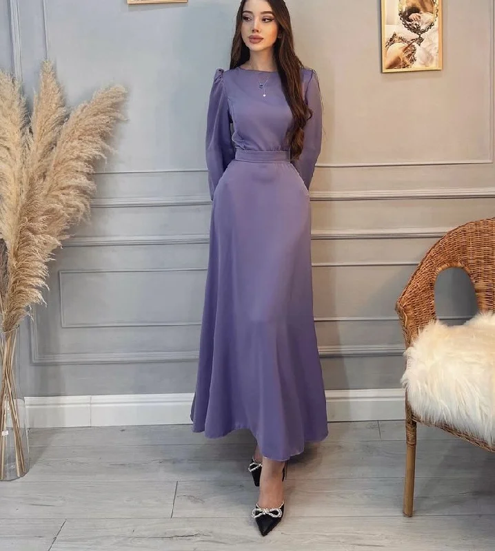 Sophisticated Style Offers Women Formal Party Dresses Long Sleeves O-Neck Ankle Length Modest Evening Prom Dress Night Club Gown Y4638 Vintage Charm