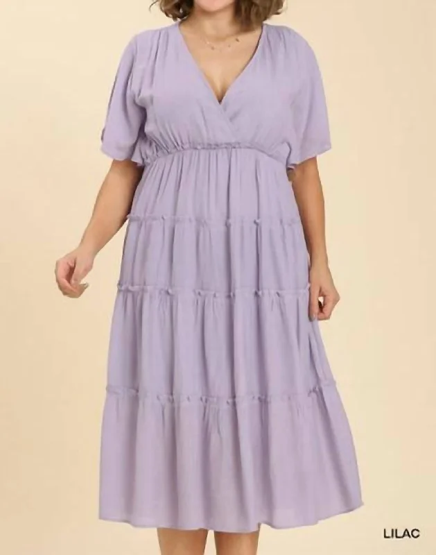 End Of Season Sale Short Sleeve Tiered Maxi Dress In Lilac Holiday Sale