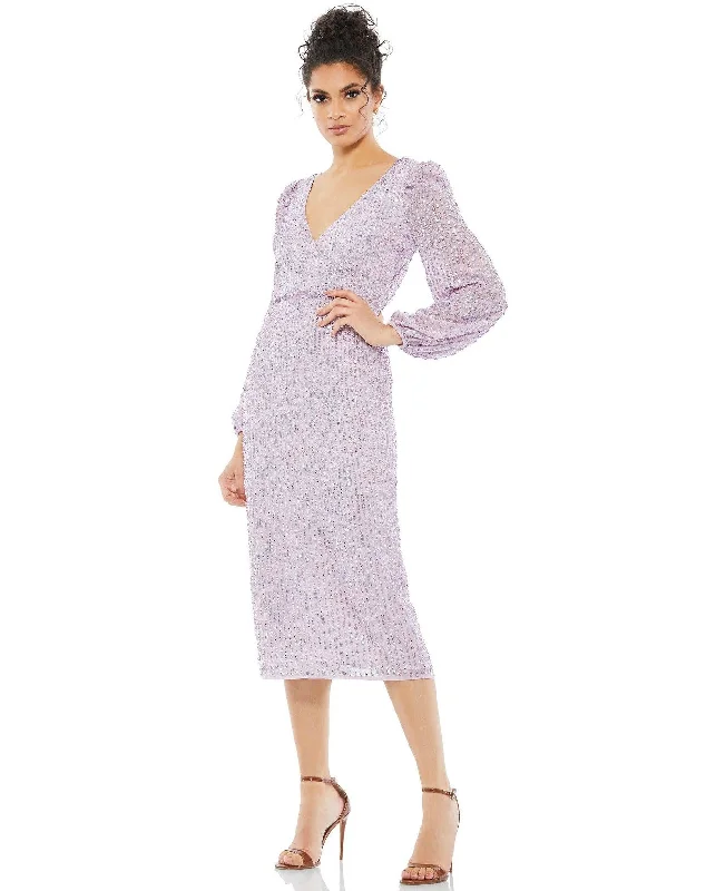 Premium Fashion Mac Duggal 10764 Long Sleeve Cocktail Dress Y2K Nostalgic Fashion Look
