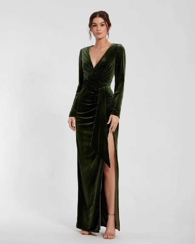 Stylish Looks Mac Duggal 56143 Long Sleeve Formal Fitted Velvet Evening Dress Refined Simplicity