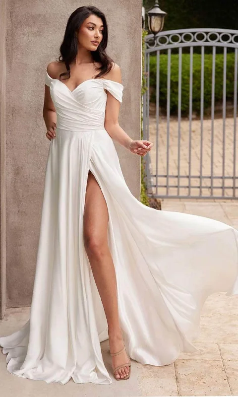 Stylish Looks Ladivine 7493W - Off Shoulder Bridal Dress Feminine Grace