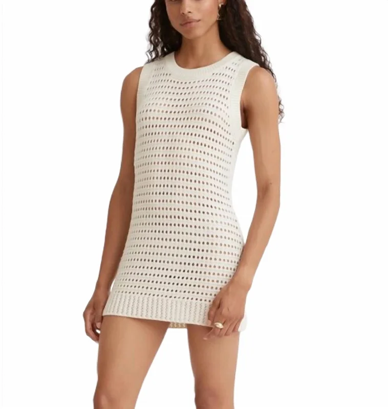 Bold Style Discounts Knit Mesh Tank Mini Dress In Cream