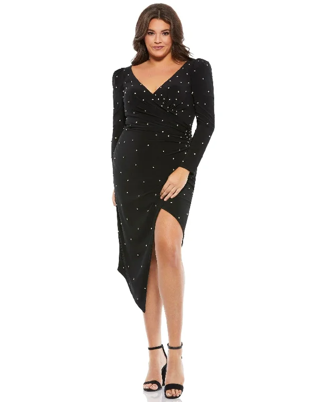 Hot Items Mac Duggal 67731 Long Sleeve Fitted Plus Size Dress Refined Look