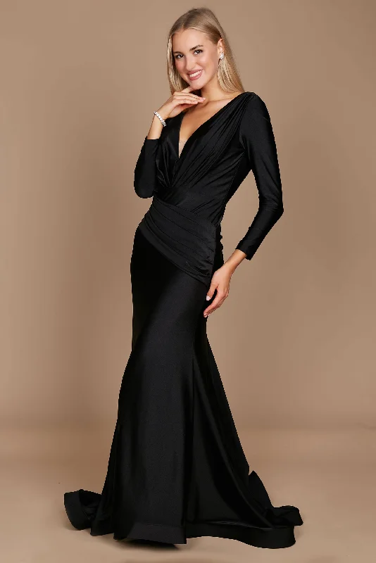 High-End Style Discounts Long Sleeve Formal Fitted Evening Dress Black Casual Elegance