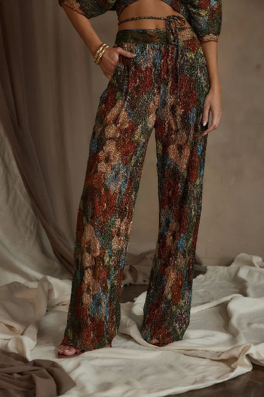 Limited Time Deal Kaia Multicolor Metallic Floral Pant Minimalist Office - Ready Style