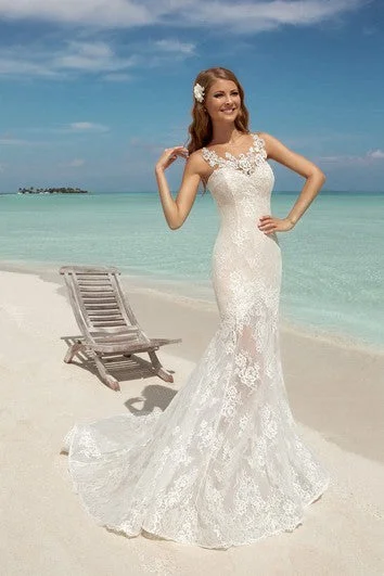 Luxury Casual Deals Mermaid Long Sweetheart Sleeveless Lace-Up Lace Dress Appliques Holiday Sale