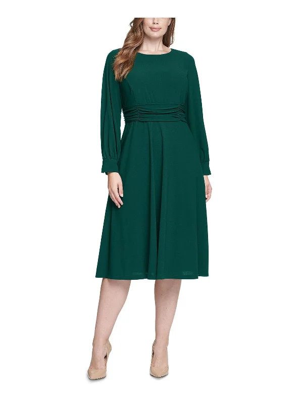 Limited Stock, Big Discounts Plus Womens Ruched Calf Midi Dress Tropical Island - Inspired Attire