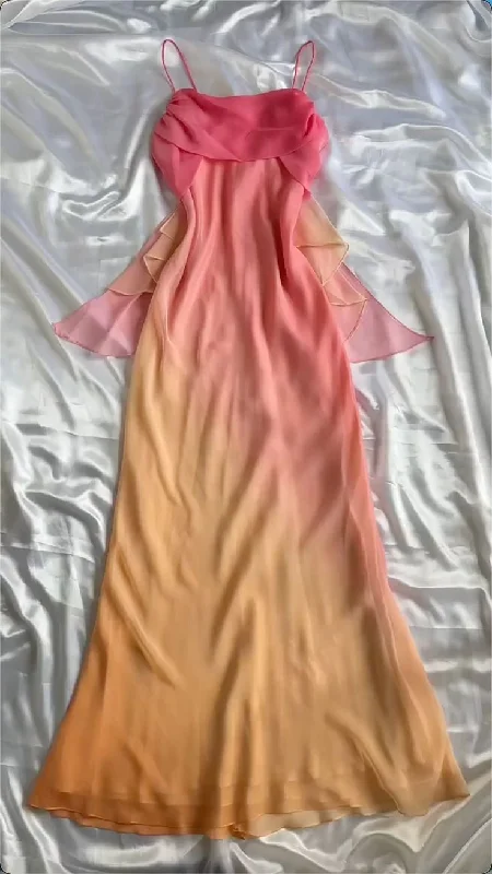 Feminine Luxe Style Sale Chic Ombre Orange Chiffon Prom Dress Evening Gown Y7758 End - Of - Month Blowout