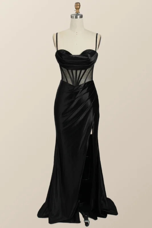 Limited Edition Black Mermaid Satin Long Formal Dress Final Clearance