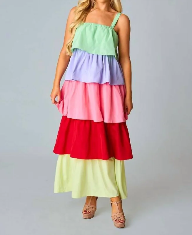 Bold Fashion Sales Agnus Rainbow Tiered Maxi Dress In Mystic Classic Appeal