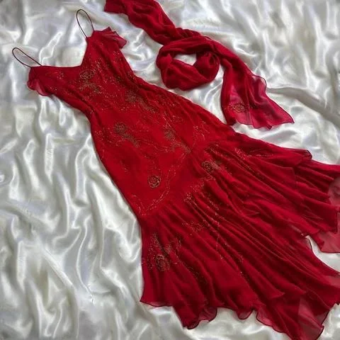 Crazy Price Slashing Beautiful Beaded Prom Dress Red Chiffon Mermaid Evening Dress Party Gown Y7527 Limited - Stock