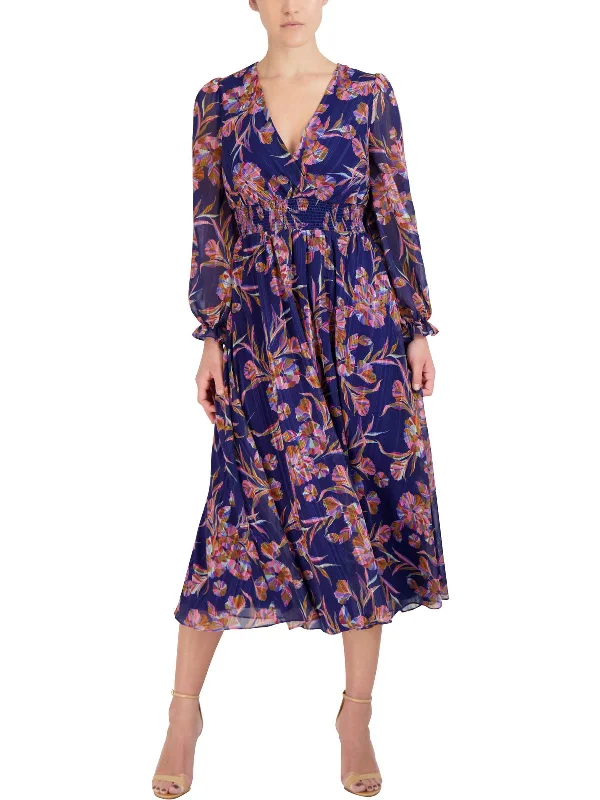 Special Offers, Don't Miss Womens Chiffon Metallic Midi Dress Coastal Beach - Inspired Style